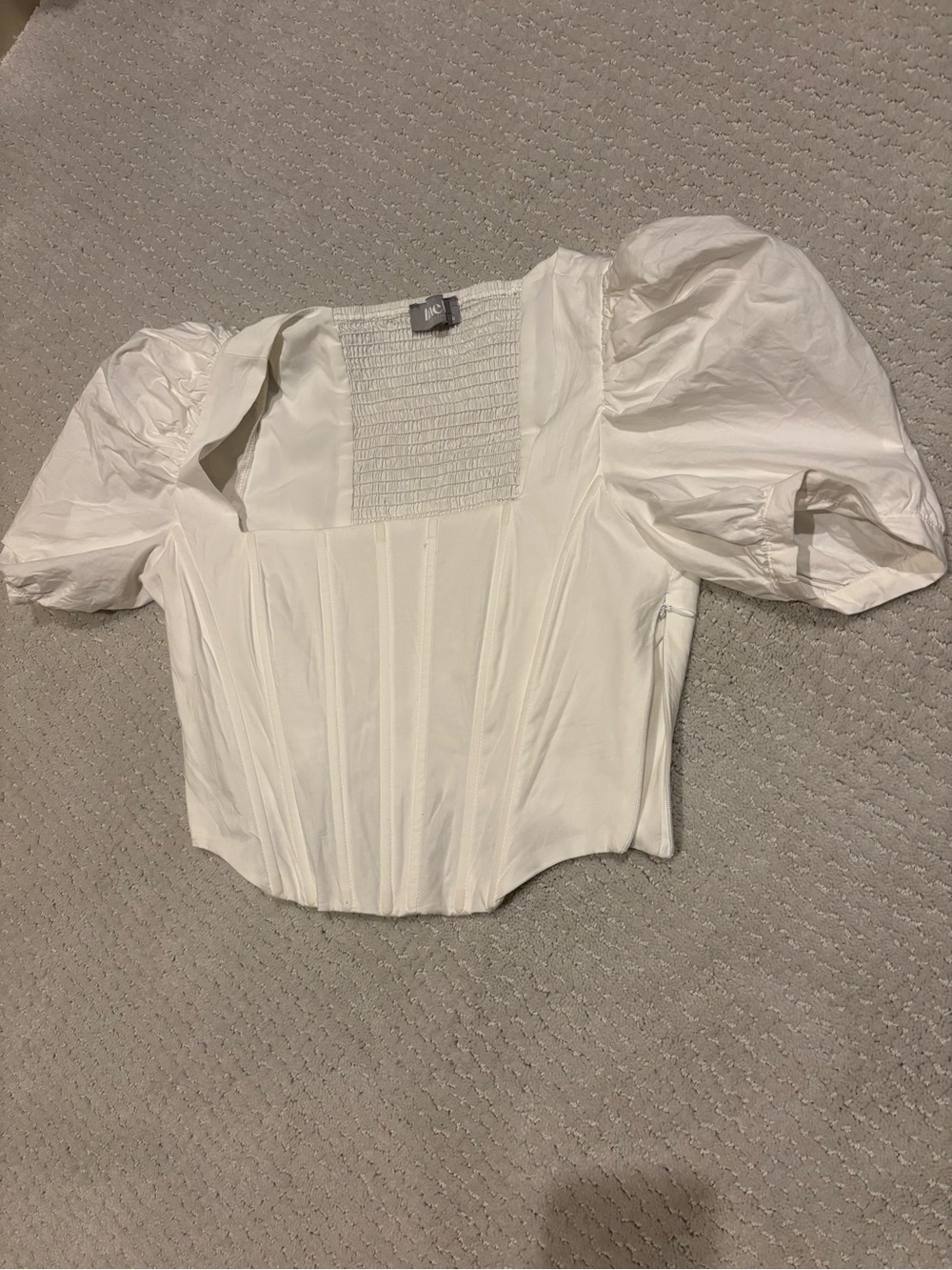 Puff Sleeve Square Neck Corset Crop Top - White